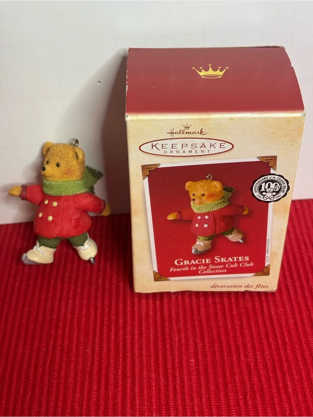 Hallmark Gracie Skates Bear Ornament - Red & Green